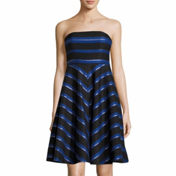 *NEW* Halston Heritage Strapless Metallic Stripe Fit Flare Dress - Picture 3 of 11